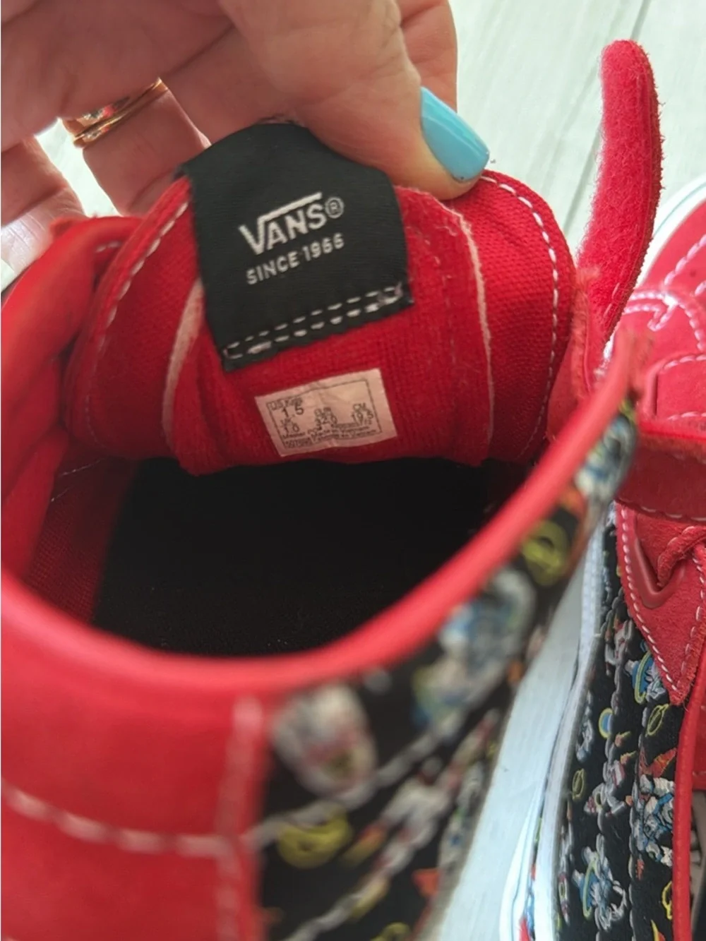 Vans Kids Red Suede & Patterned Canvas Velcro Sneakers 1.5